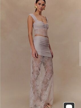 Meshki Sheer Lace Maxi Skirt Two-Piece in Light Lavender